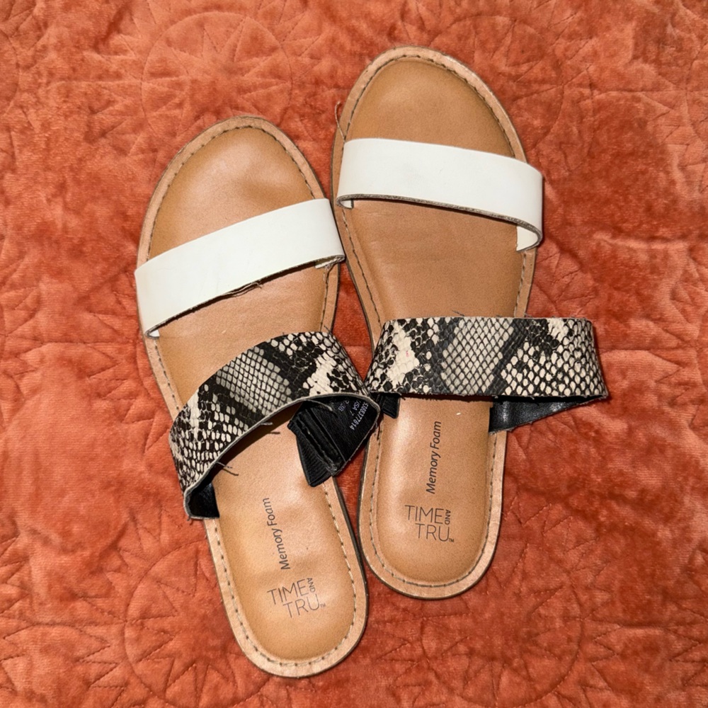 White and Black Sandals Two-Strap Design
